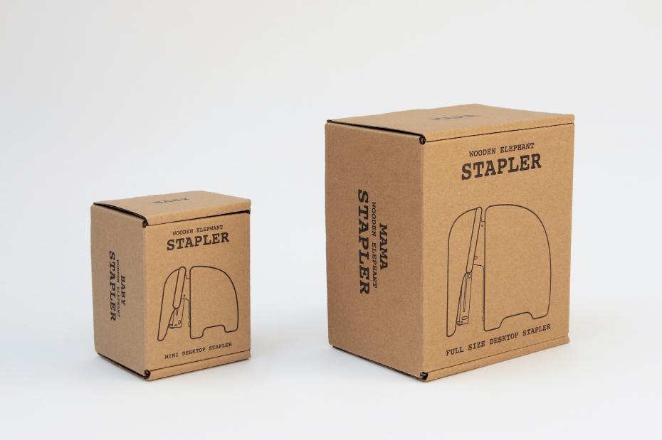 Large and Small Wooden Elephant Staplers Packaging